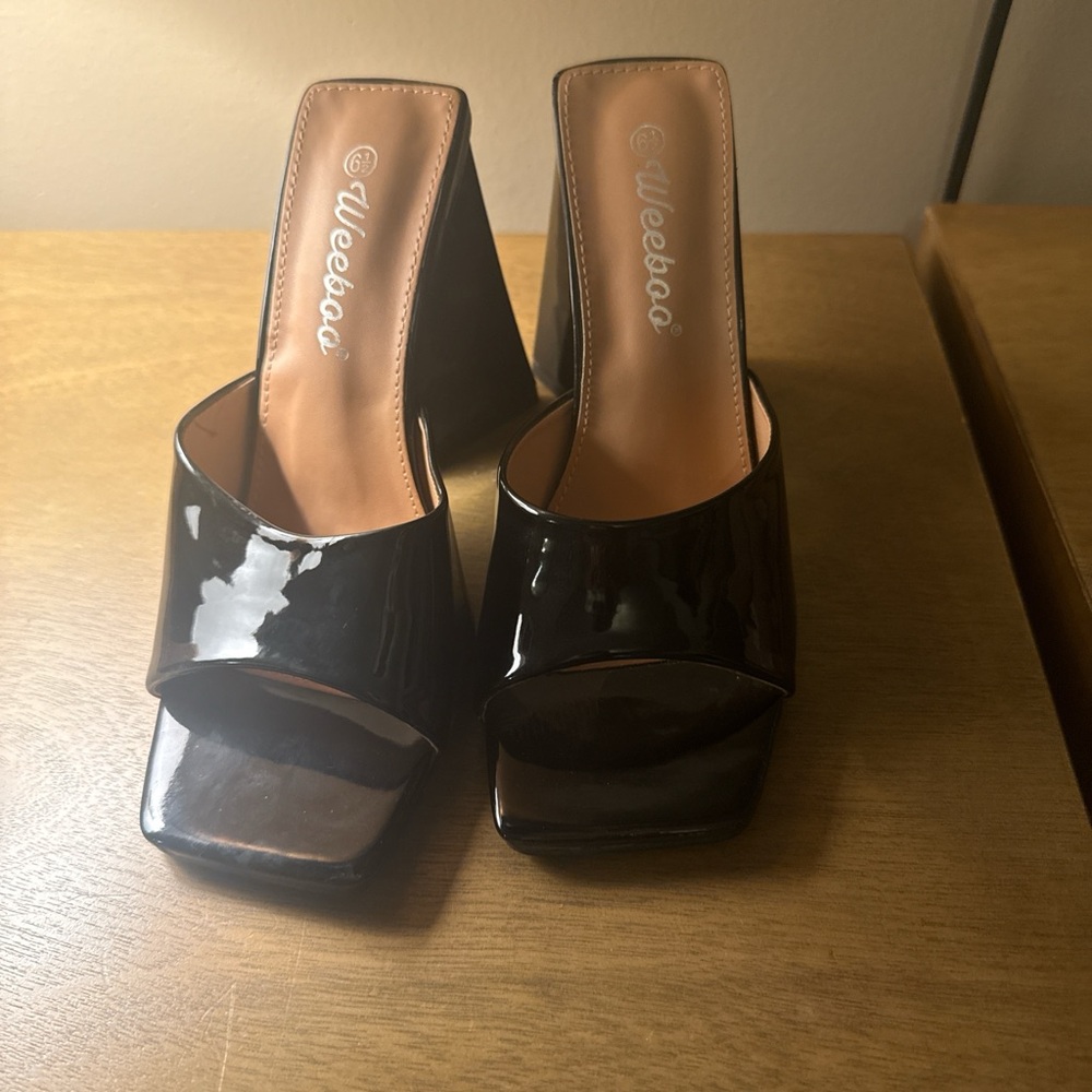 Black Patent Slide Heel for Women